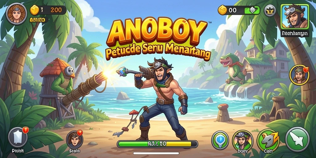 Gameplay seru ANOBOY dalam dunia arcade yang penuh warna.