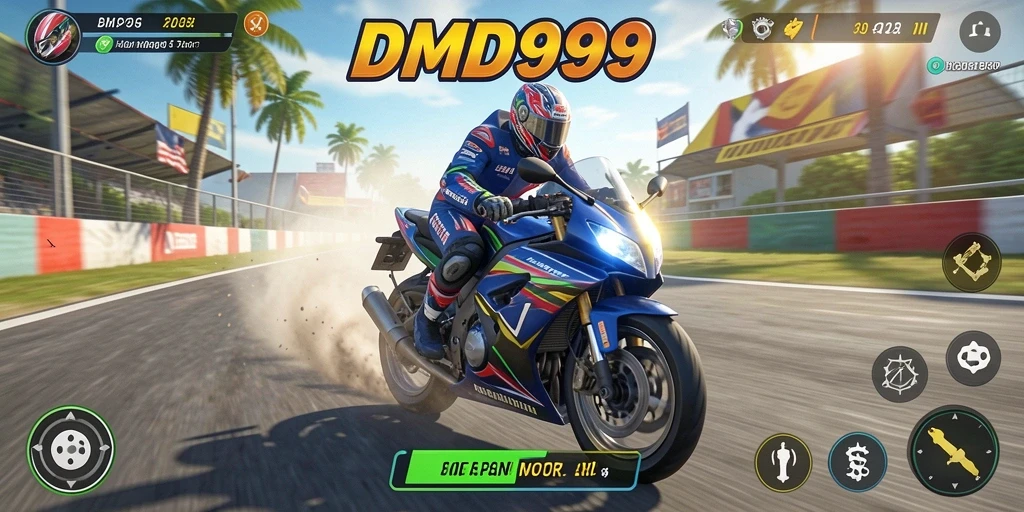 Tampilan gameplay DMD999 yang mendebarkan dalam balapan motor.