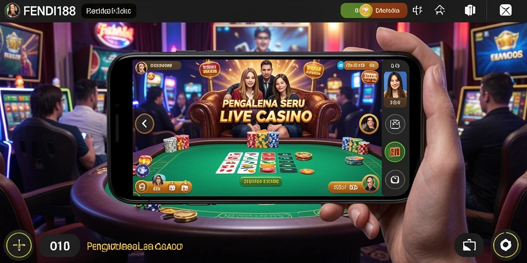 Screenshot gameplay FENDI188 menunjukkan dealer profesional dan suasana kasino yang seru.