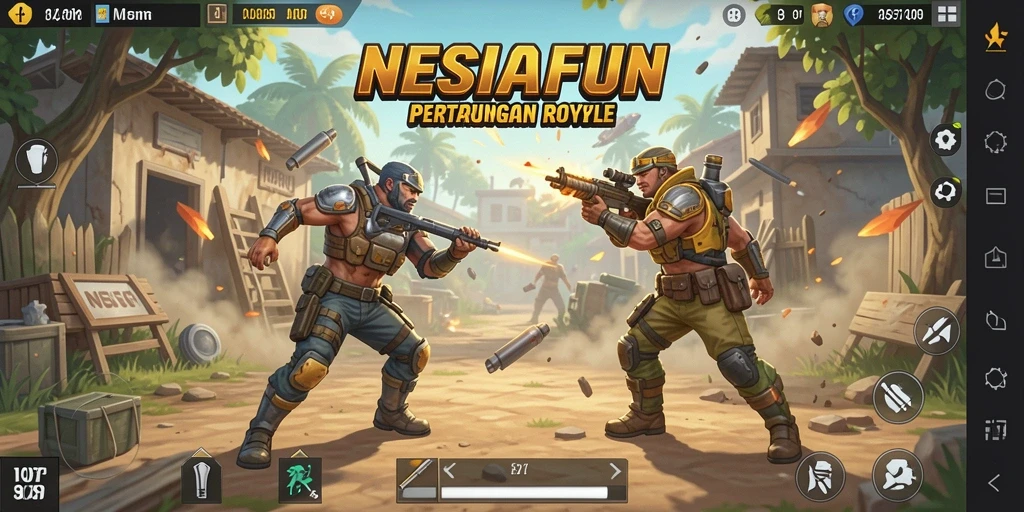 Tangkapan layar NESIAFUN menampilkan aksi seru dalam pertempuran Battle Royale.