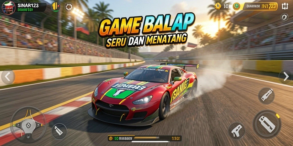 Tampilan gameplay SINAR123 dengan mobil balap yang melaju kencang.